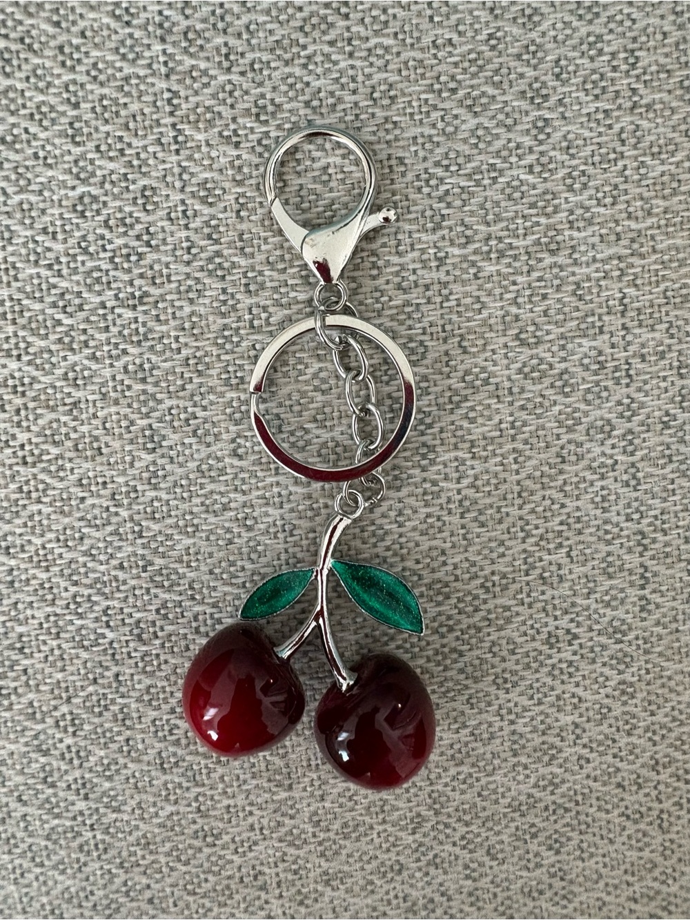 Scrumptious Red Cherry Key Chain in silver tone NWT